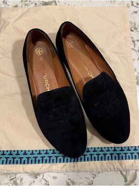 Tory Burch Ruby Smoking Slipper Women's Black Suede Loafers Color perfect black